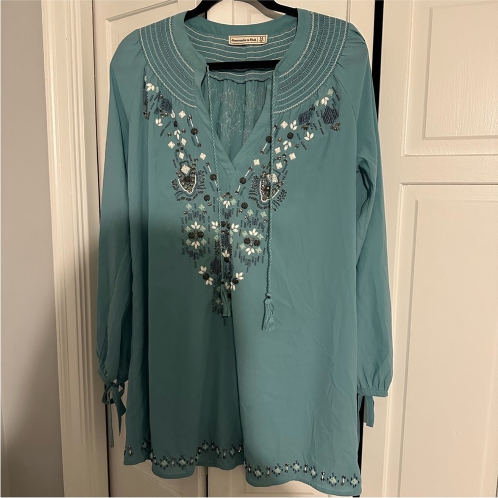 Abercrombie & Fitch Blue Embroidered Mini Dress